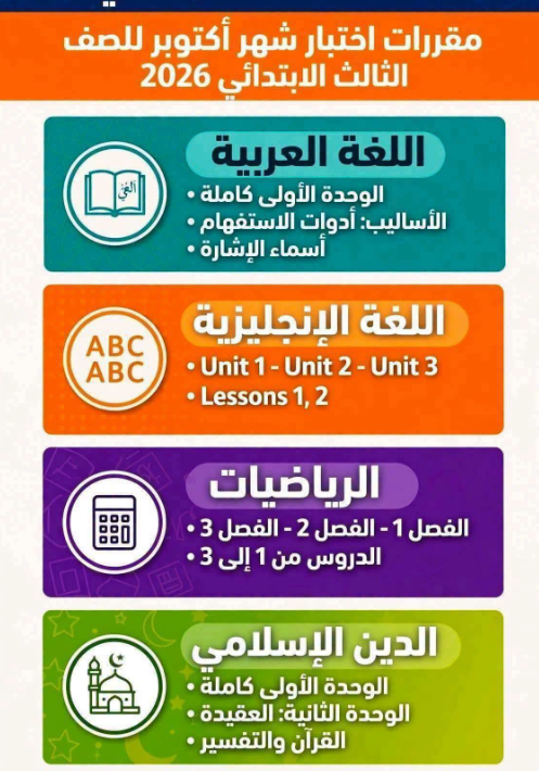 مقرر شهر أكتوبر للصف الثالث الابتدائي 2026-2027 1.